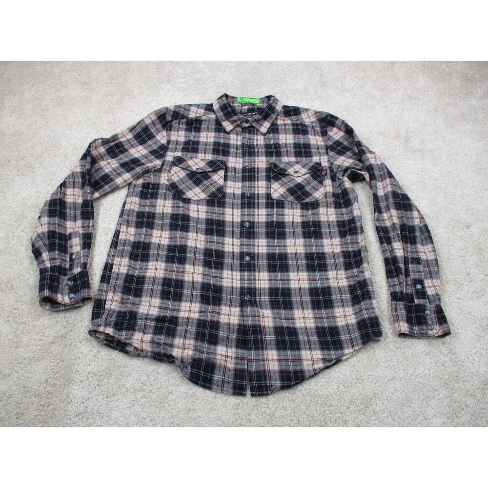 Independent Truck Company Shirt Mens Medium Brown Blue Flannel Pearl Snap Skater